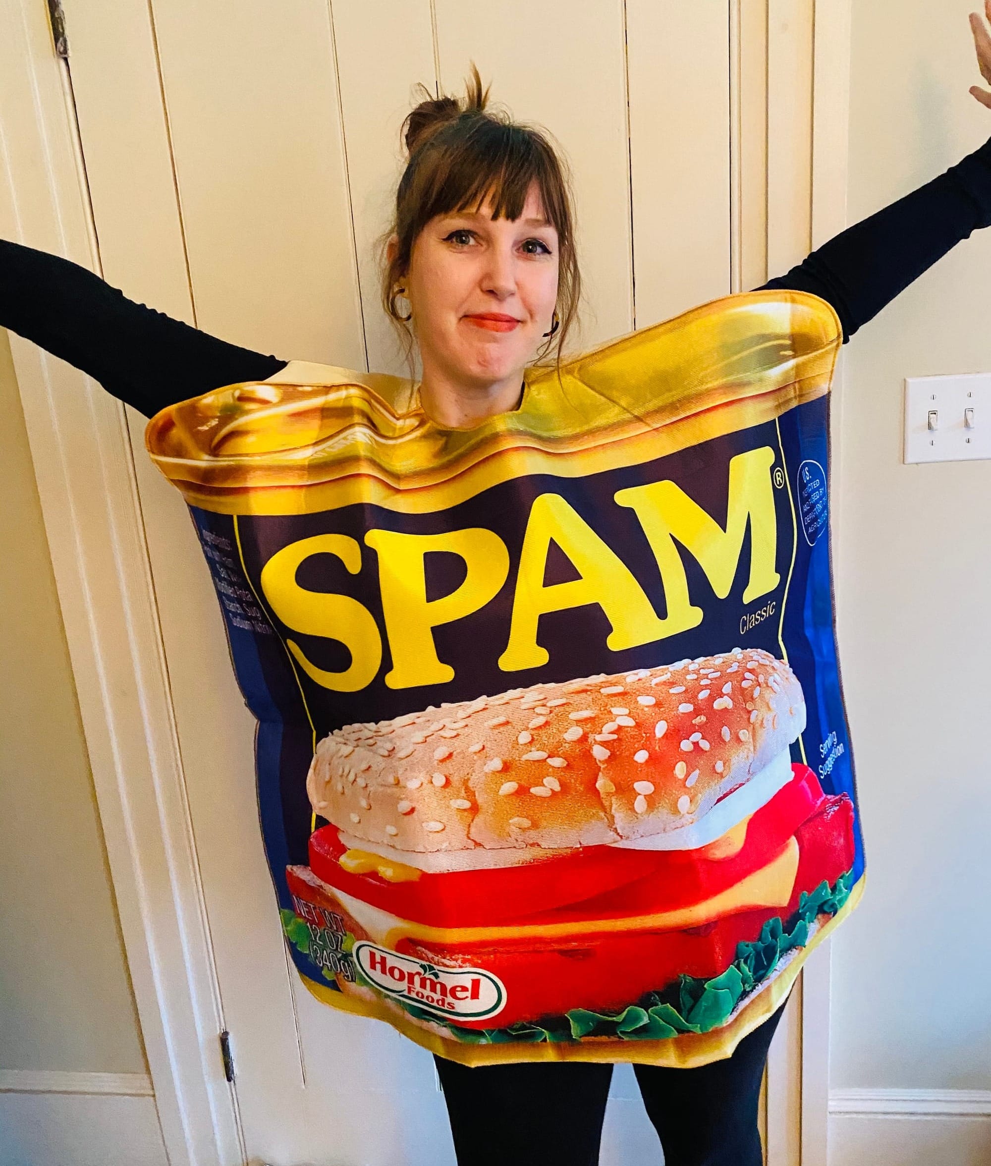 A woman called Alice in a spam costume